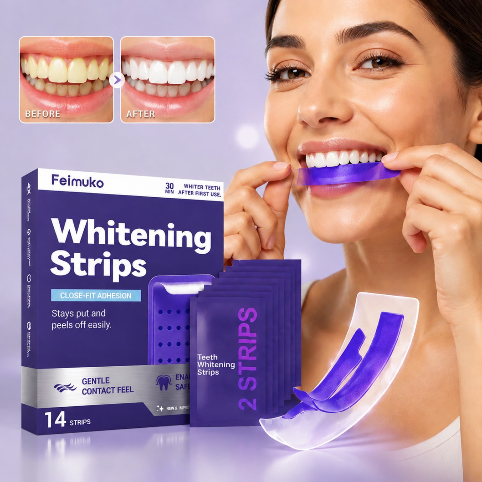 Teeth Whitening Kit At Home - 7pcs Premium Purple Whitening Strips Professional